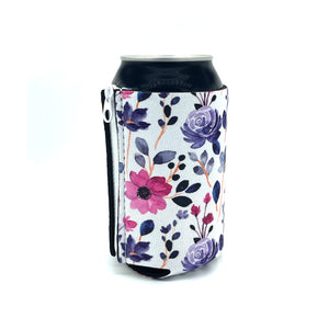 Purple Floral ZipSip drink sleeve on aluminum soda pop can