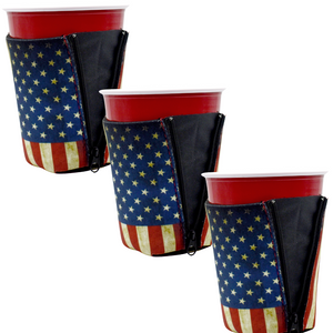 Rustic Flag ZipSip drink sleeve on red solo cup