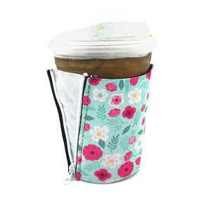 Teal Floral ZipSip drink sleeve on red solo cup