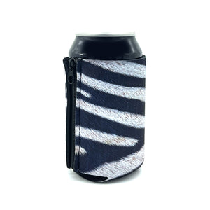 Zebra ZipSip drink sleeve on aluminum soda pop can